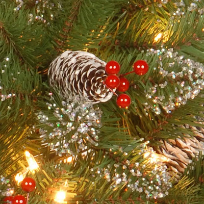 24″ National Tree Glittery Spruce Wreath with LED Lights, Pine Cones & Red Berries