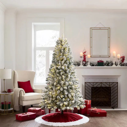 6.5 ft Pre-Lit Flocked Frisco Pine Christmas Tree with 250 LED Lights & Stand  Green/White