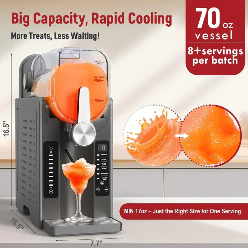 All-in-One Slushie Machine  No Ice Required, Real-Time Temp Display & Auto-Clean Function for Frozen Drinks