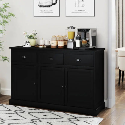 53.5-Inch Wooden Buffet Cabinet with 3 Drawers & Adjustable Shelves  Multi-Functional Living Room or Dining Room Storage Solution