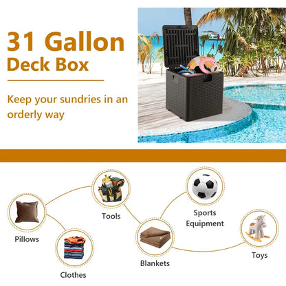 Weatherproof Resin Outdoor Storage Box  31/73/100 Gallon Locking Patio Chest