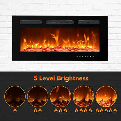 EUHOMY 50-Inch Recessed & Wall-Mounted Electric Fireplace  Adjustable Flame Color, Touchscreen, Timer & Remote, 750/1500W Linear Heater