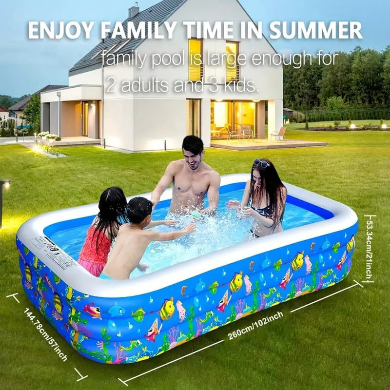 Large Inflatable Kiddie & Family Pool  120″ x 72″ x 22″, Reinforced Walls, Perfect for Backyard Summer Fun