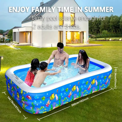 Large Inflatable Kiddie & Family Pool  120″ x 72″ x 22″, Reinforced Walls, Perfect for Backyard Summer Fun