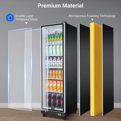 12.5 Cu. Ft. Commercial Glass-Door Beverage Refrigerator  Upright Display Cooler with Soft LED Lighting for Bars, Cafés & Retail Spaces
