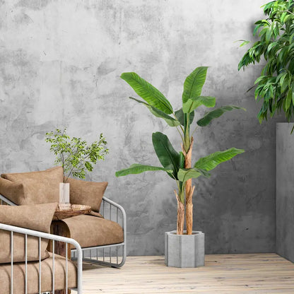 5.5-Foot Lifelike Artificial Banana Tree with Planter