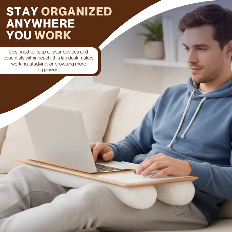 Ergonomic Lap Desk for Remote Work Featuring Integrated Mouse Pad, Cushion & Device Slot