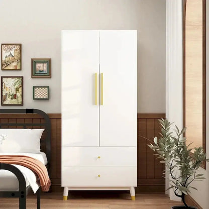 Wooden 2-Door Armoire  Classic Wardrobe Closet with Clothes Storage Functionality