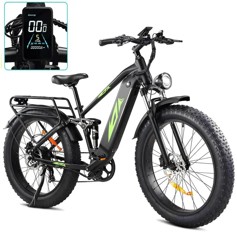 Premium 1000W Fat-Tire E-Bike for Adults  48V 17.5Ah, 26″ Full-Suspension, 28mph, 60-Mile Range, UL Approved