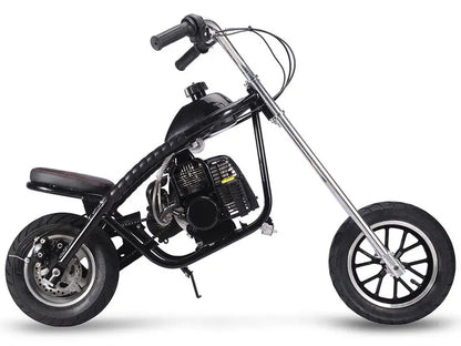 49cc Gas Mini Chopper for Kids  25mph, 2-Stroke, Disc Brakes, Black Pneumatic Tires