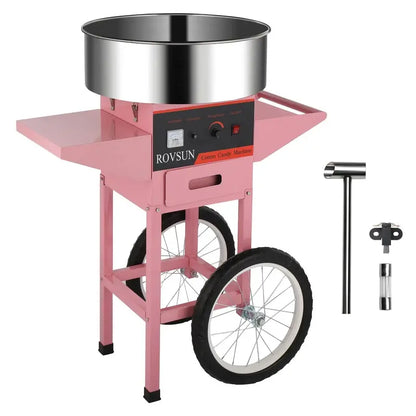 ROVSUN 21-Inch Commercial-Style Cotton Candy Machine on Mobile Cart