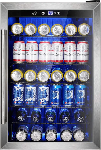 130-Can Adjustable-Temp Beverage Refrigerator  Freestanding Drink Cooler with Digital Controls