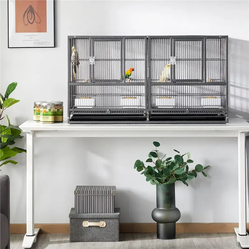 SMILE MART Stackable Divided Breeder Bird Cage for Small Birds, Black, 18-Inch Wide