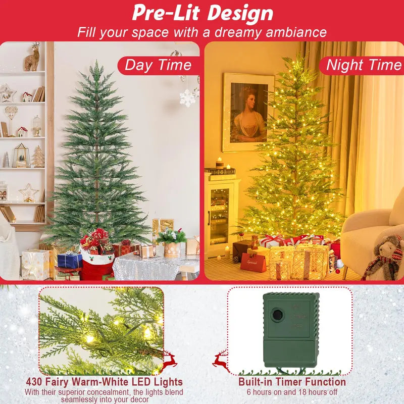 6.5-Foot or 7.5-Foot Simulated Cypress Christmas Tree with Warm White Fairy Lights
