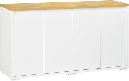 Minimalist White Sideboard Buffet Cabinet — 4-Door Storage Unit with Adjustable Interior Shelving for Modern Kitchens