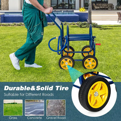 Heavy-Duty Garden Hose Reel Cart with Non-Slip Crank & 4 Solid Wheels