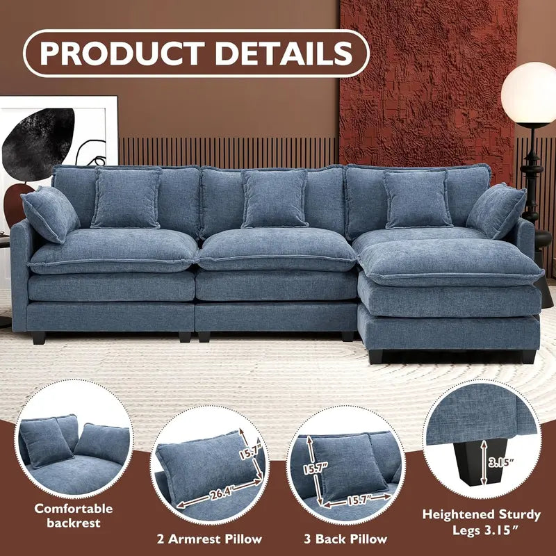 ihanherry 146-Inch Modern U-Shaped Modular Cloud Sofa  Customizable Layout