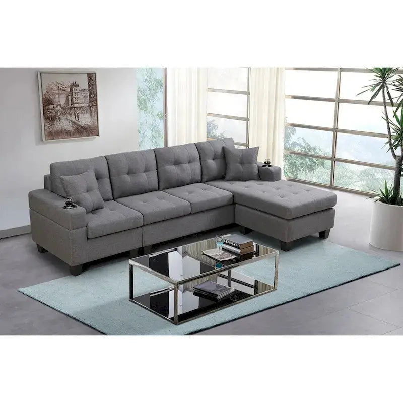 L-Shaped Sectional Sofa with Chaise Lounge  Living Room Set Featuring Built-in Cup Holders