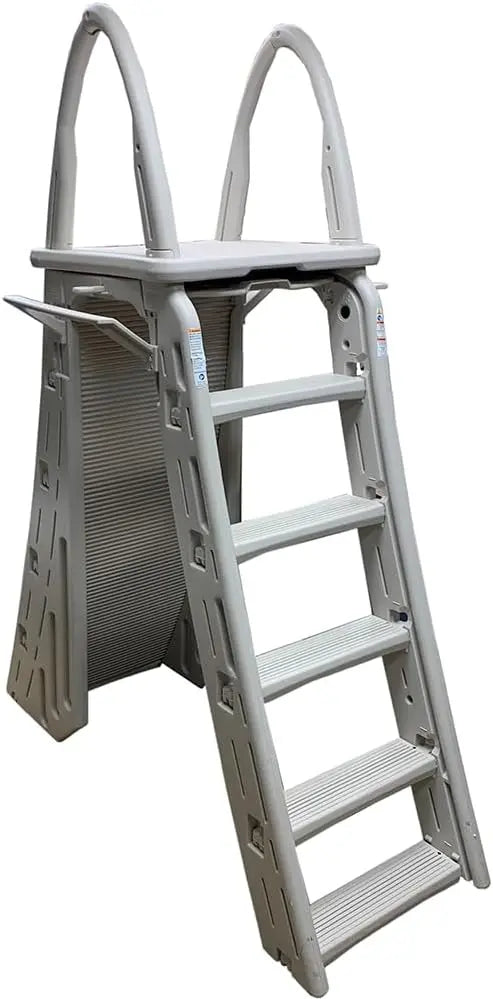 Confer Plastics Adjustable A-Frame Pool Ladder  4856 Inch Roll Guard with Step Barrier for Above-Ground Pools