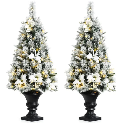 White Flocked Entryway Christmas Tree with Warm White Pre-Installed LED Lights