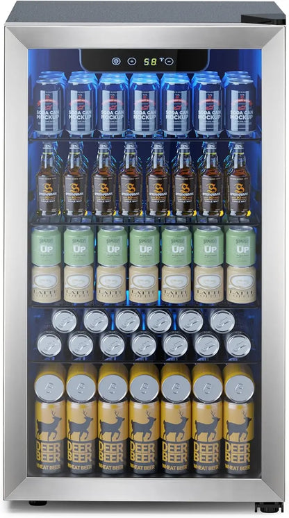 130-Can Mini Beverage Fridge  3.2 Cu. Ft. Compact Refrigerator with Adjustable Temp Control, Ideal for Home, Office or Bar (Black)