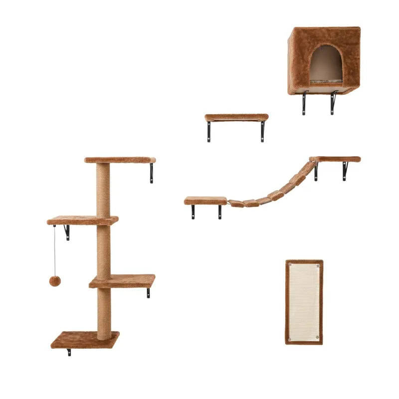 Complete Cat Wall Climbing System: House, Bridge, Steps, Scratcher, and Climber