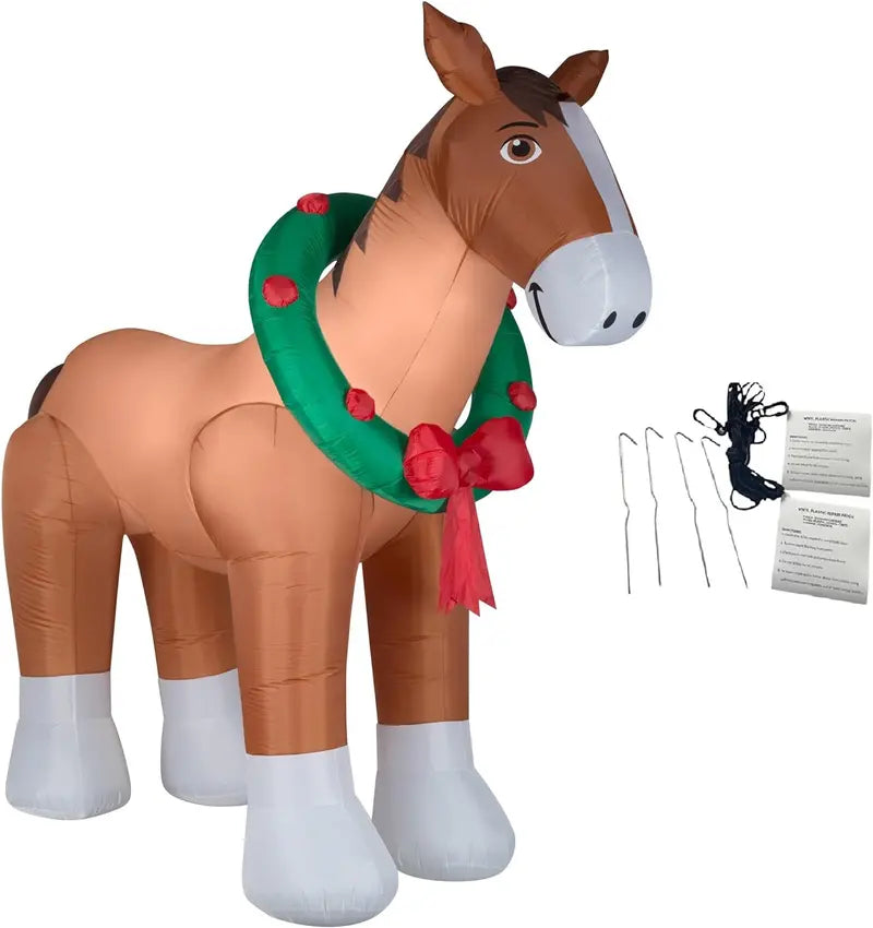 Clydesdale Horse Inflatable Christmas Decor  9-Foot Illuminated Outdoor Yard Figure with Anchoring Kit