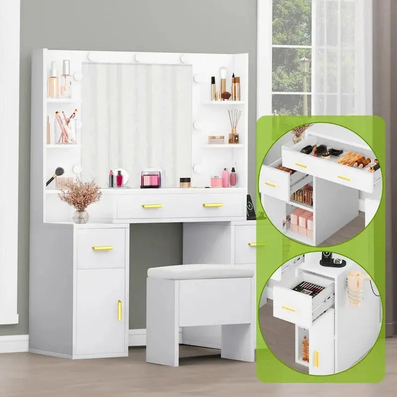Lighted Vanity Console with Integrated Outlets  55.1″H Mirror Dresser
