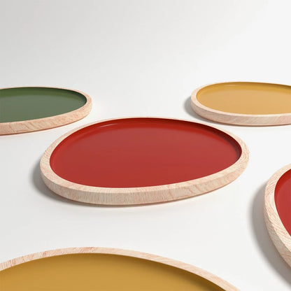 Set de 2 plateaux en bois et peinture céramique ocre