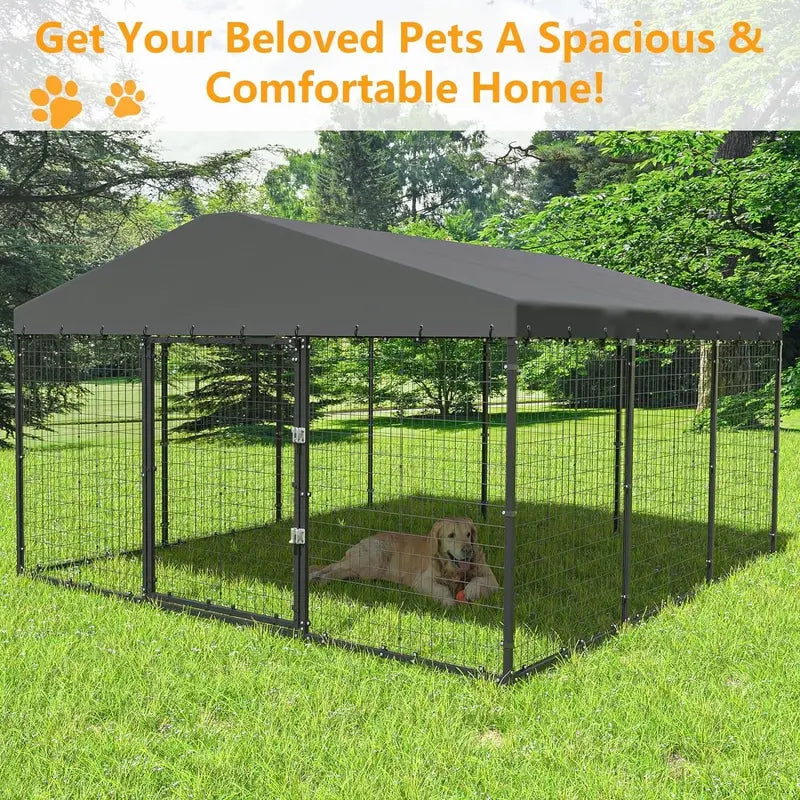 Heavy-Duty Outdoor Dog Kennel  118″ x 118″ x 70″ with Waterproof Roof and Secure Enclosure