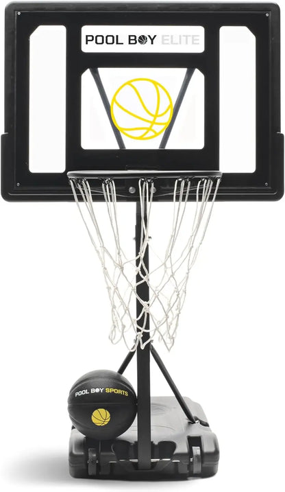 All-in-One Adjustable Poolside Basketball Hoop  Includes Composite Ball, Air Pump, Mounting Hardware & Tools (Matte Black)