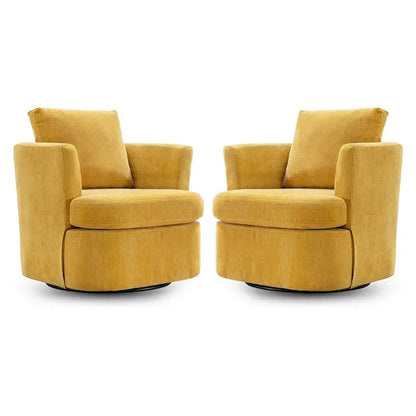 Modern Chenille Swivel Accent Chair  Barrel-Style Rotating Armchair for Living Spaces