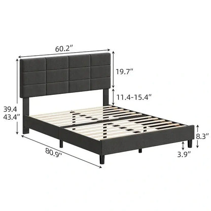 Linen-Finished Platform Bed Frame with Solid Wood Slats and Supportive Base