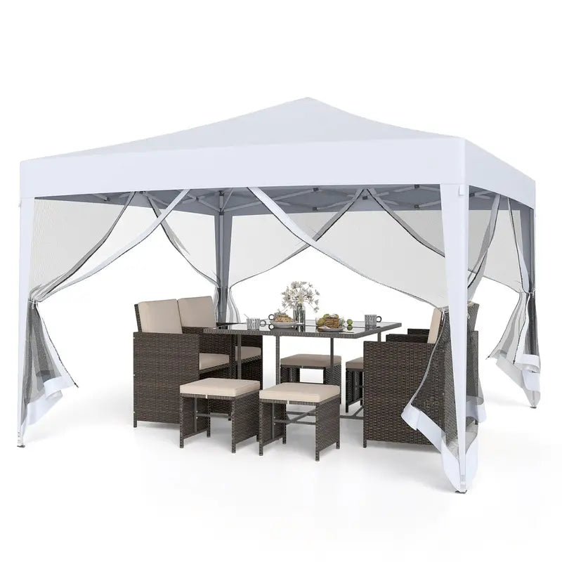 10×10 FT Pop-Up Canopy Tent  Instant Setup Outdoor Shelter with Mesh Panels, Carry Bag & Adjustable Height
