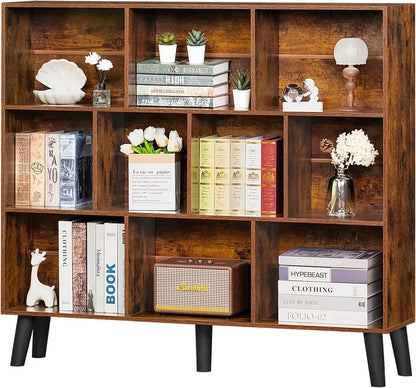 LEYAOYAO Natural Wood 7-Cube Bookshelf  Modern Open-Back Storage Unit with Solid Legs