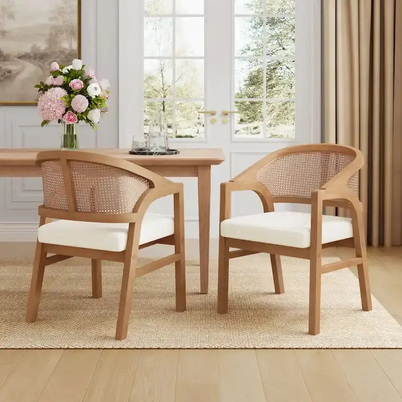 Christopher Knight Home Cane-Weave Upholstered Dining Chair Set  2 Chairs