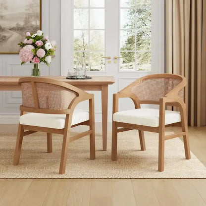 Christopher Knight Home Cane-Weave Upholstered Dining Chair Set  2 Chairs