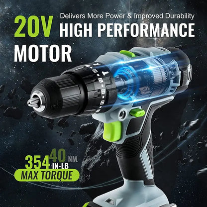 WORKPRO 20V Cordless Drill Driver Kit with 102-Piece Accessory Set, Dual 2.0Ah Batteries & Rapid Charger