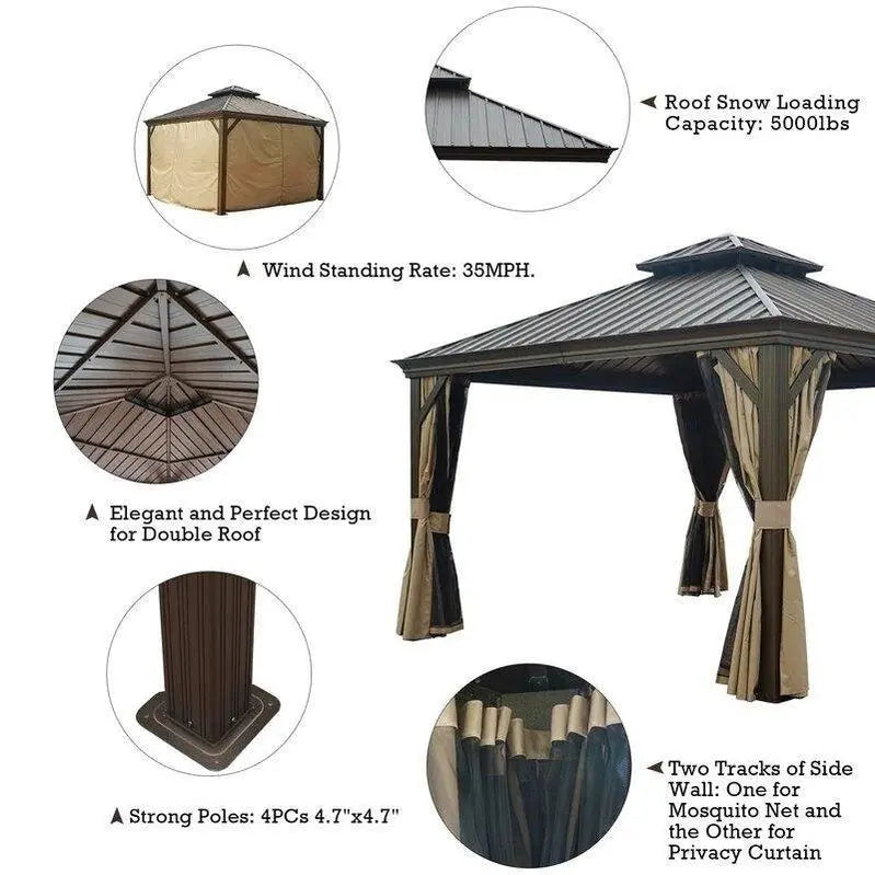 Alexander 12′ x 12′ Aluminum Patio Gazebo  Rust-Resistant Outdoor Shade Structure