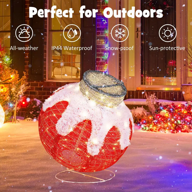 Pop-Up Indoor/Outdoor Christmas Ball Ornament — 80 LED Lights with Built-In Timer