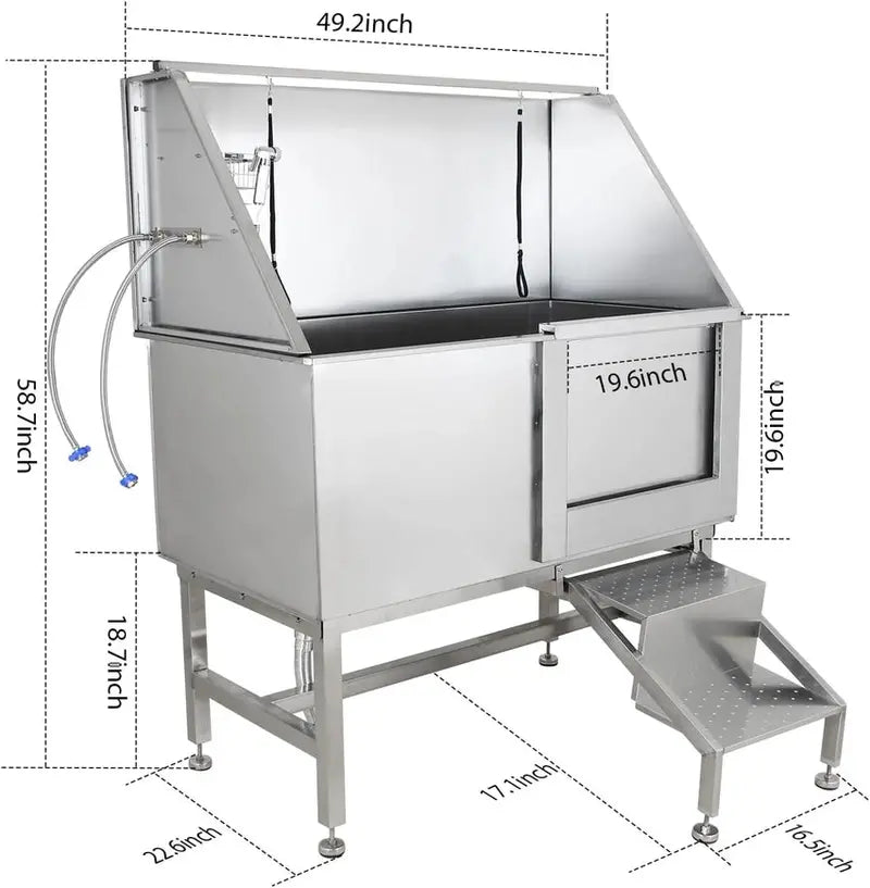 50-Inch Stainless Steel Dog Wash Station  Professional Grooming Tub with Ramp, Faucet & Drain Kit