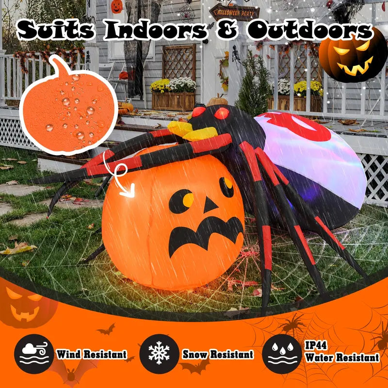5 ft Inflatable Spider with Pumpkin  Lighted Halloween Yard Decor with Animated Details