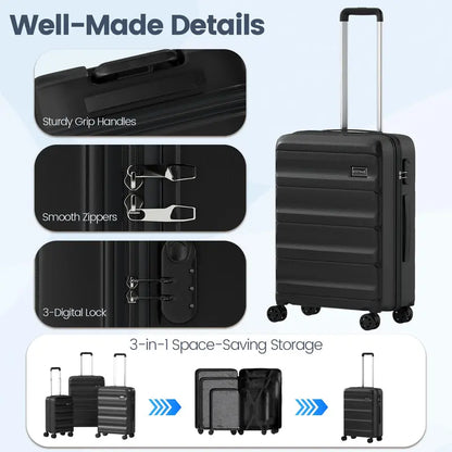 Lightweight 3-Piece Hardshell Spinner Luggage Set — 20/24/28 Inch (Wide Cross Stripe Design)