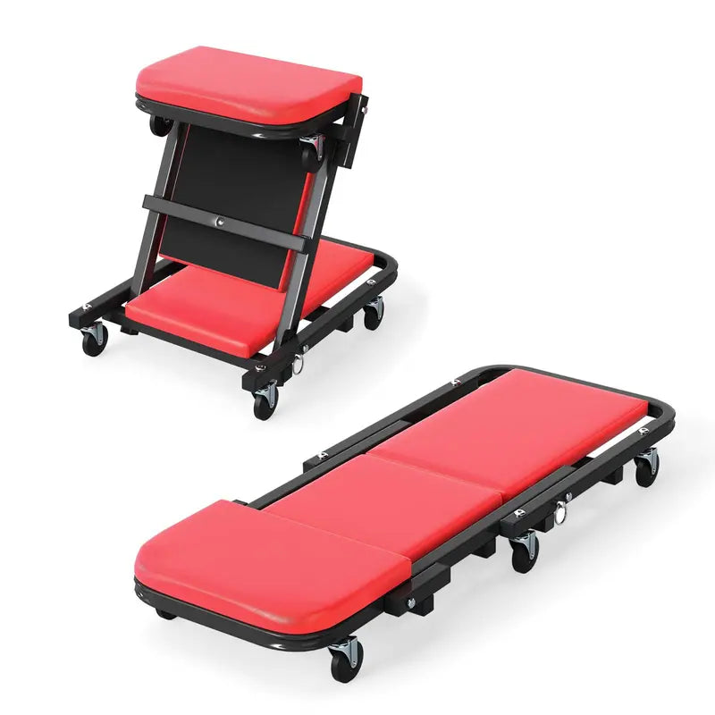 Rolling Z-Style Folding Mechanic Creeper Seat with Six Swivel Casters