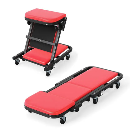 Rolling Z-Style Folding Mechanic Creeper Seat with Six Swivel Casters