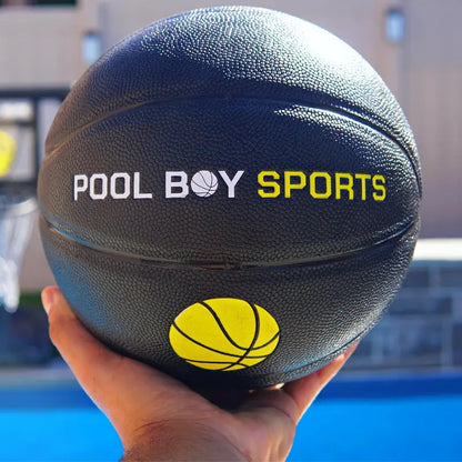 All-in-One Adjustable Poolside Basketball Hoop  Includes Composite Ball, Air Pump, Mounting Hardware & Tools (Matte Black)