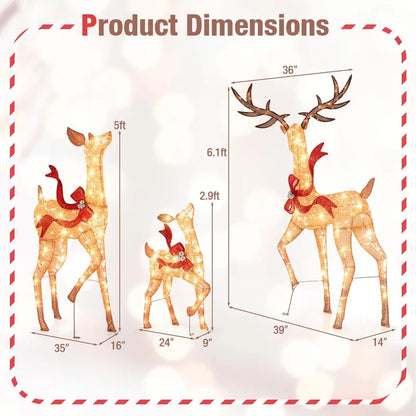Three-Piece Large Lighted Reindeer Set — Outdoor Holiday Display with 440 Total LED Lights