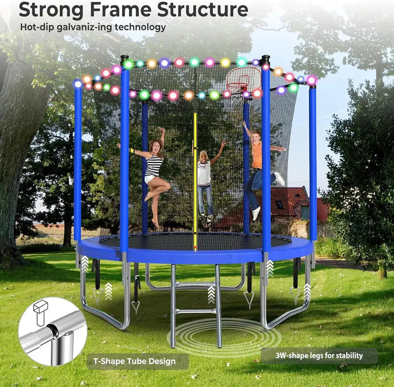 16-Foot Upgraded Trampoline with Enclosure Net and Adjustable Basketball Hoop