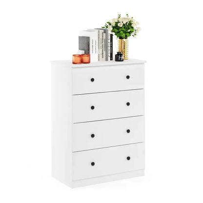 Tidur Simple 4-Drawer White Dresser, Modern Solid Design
