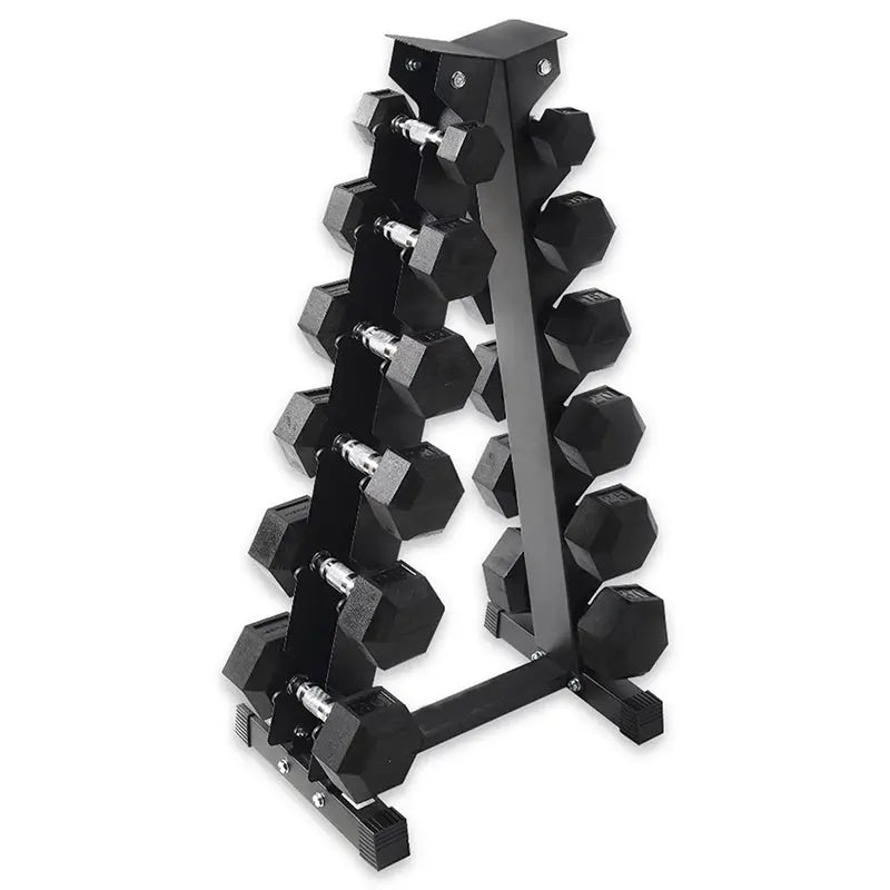 Heavy-Duty Rubber Dumbbell Set with Storage Rack  210-Lb Total (530 Lb Pairs)
